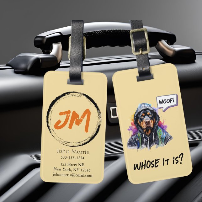Etiqueta Para Maletas Rottweiler de hip hop amarillo (yellow hip hop rottweiler luggage tag)