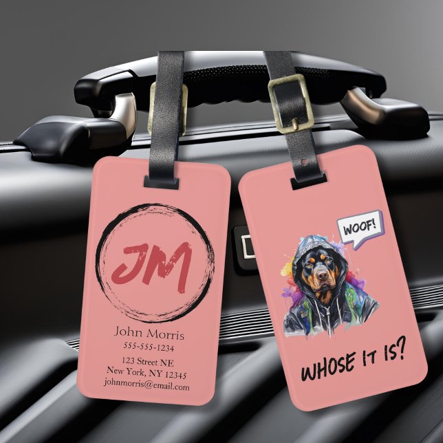 Etiqueta Para Maletas Rottweiler de hip hop rosado (Pink hip hop Rottweiller luggage tag
)