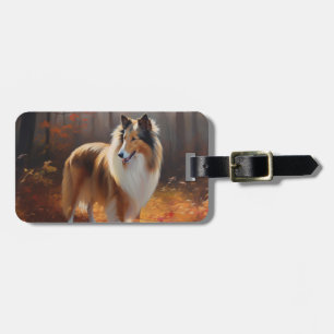Etiqueta Para Maletas Rough Collie en hojas de otoño caídas Inspira