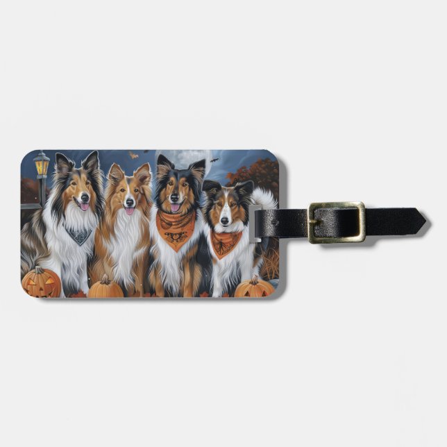 Etiqueta Para Maletas Rough Collie Halloween Spooky (Frente Horizontal)