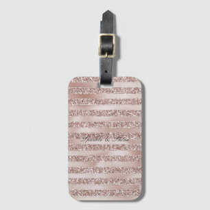 Etiqueta Para Maletas Rubor Champagne Purpurina Rosa Glam Stripes