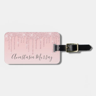 Etiqueta Para Maletas Rubor Glam Rosa Dorado Rosa Brillante Gotea Nombre
