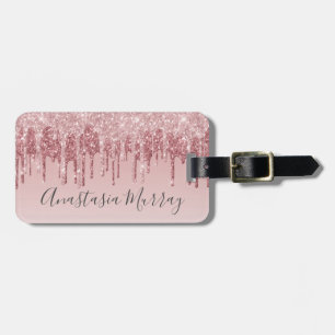 Etiqueta Para Maletas Rubor Glam Rosa Dorado Rosa Brillante Nombre