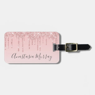 Etiqueta Para Maletas Rubor Glam Rosa Dorado Rosa Brillante Nombre con G
