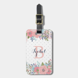 Etiqueta Para Maletas Rubor y monograma del lunar de las flores del azul