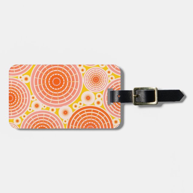 Etiqueta Para Maletas Ruedas anidadas - naranja y oro (Frente Horizontal)