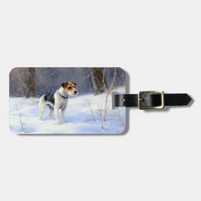 Etiqueta Para Maletas Russell Terrier deja que nieve Navidades (Frente Horizontal)