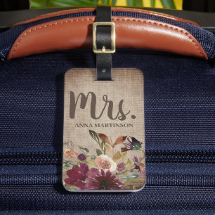 Etiqueta Para Maletas Rústico Vintage Purple Floral Rustic Burlap