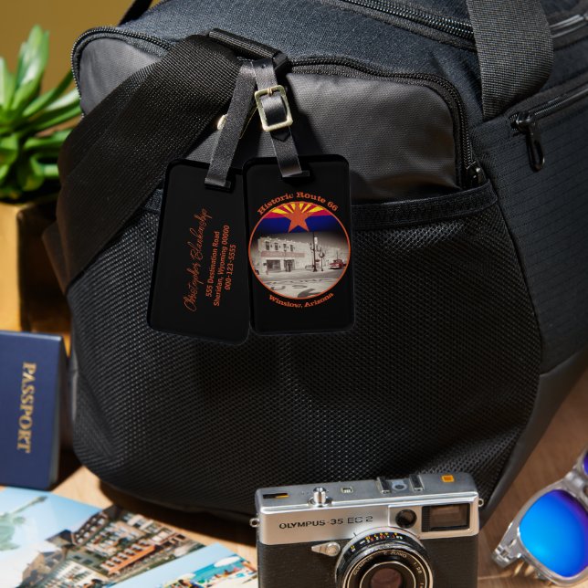 Etiqueta Para Maletas Ruta Histórica 66 Destino Winslow Arizona (Anverso & Reverso)