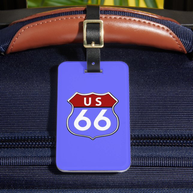 Etiqueta Para Maletas Ruta legendaria 66 Rótulo de carretera Azul (Anverso In situ 2)