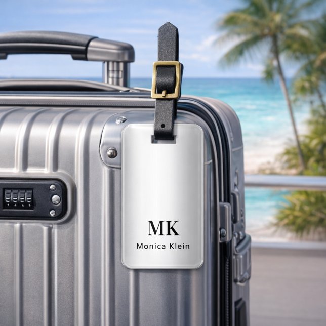 Etiqueta Para Maletas Rutas de monograma plateado elegantes (Subido por el creador)