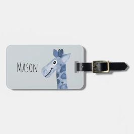 Etiqueta Para Maletas Safari de jirafa color azul del niño y nombre de l