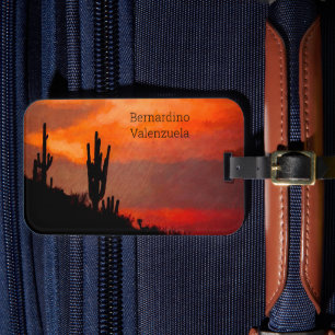 Etiqueta Para Maletas Saguaro Cactus Silhouette Arizona Red Sunset