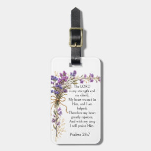 Etiqueta Para Maletas Salmo 28:7 Versículo Bíblico, Arte Floral Lila Púr