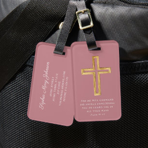 Etiqueta Para Maletas Salmo 91:11 Viaje Bendito Cruz Religiosa Rosa