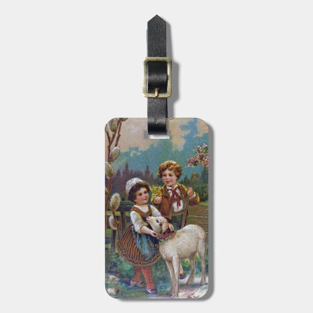 Etiqueta Para Maletas Saludos de Pascua 1908 (Frente Vertical)