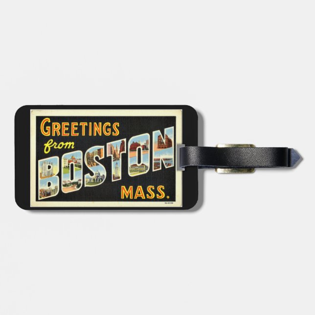 Etiqueta Para Maletas Saludos desde Boston, Massachusetts (Atrás Horizontal)