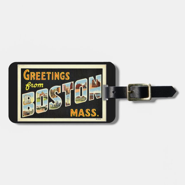 Etiqueta Para Maletas Saludos desde Boston, Misa. (Frente Horizontal)