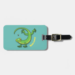 Etiqueta Para Maletas Saludos felices de gecko verde lindo con personali