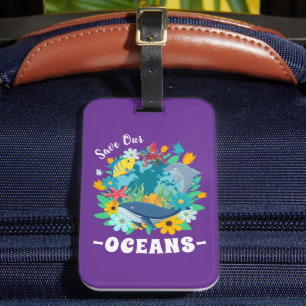 Etiqueta Para Maletas Salva nuestros océanos Flor Ballena Diseño Colorid