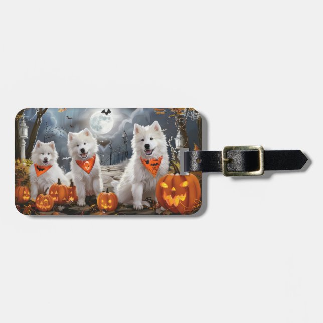 Etiqueta Para Maletas Samoyed Halloween Spooky (Frente Horizontal)