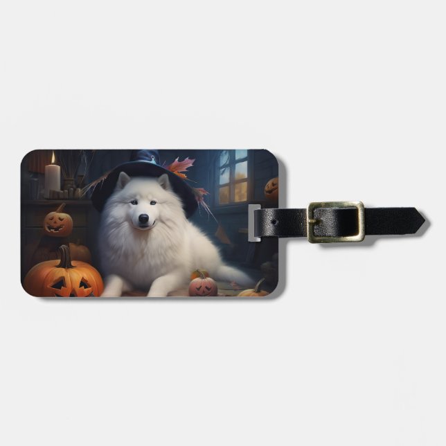 Etiqueta Para Maletas Samoyed Pumpkins Halloween Scary (Frente Horizontal)