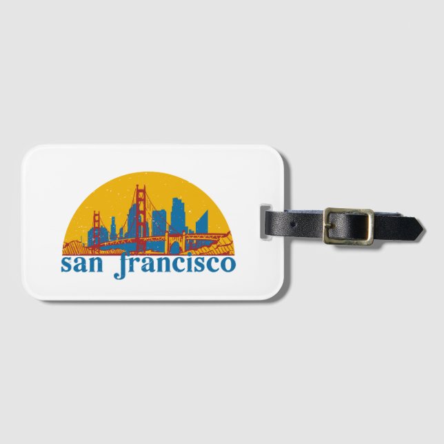 Etiqueta Para Maletas San Francisco Retro City Skyline Cityscape Art (Anverso horizontal)