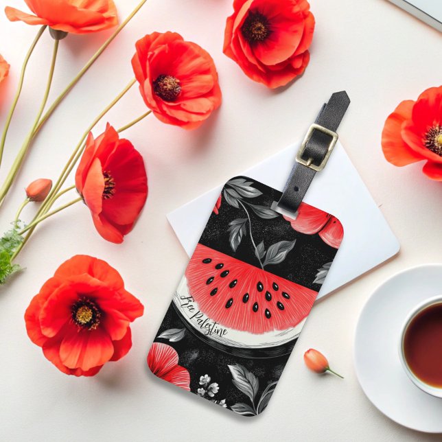 Etiqueta Para Maletas sandía de Palestina (palestine poppies and watermelon luggage tag)