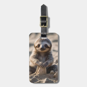 Etiqueta Para Maletas Sandy Shores: Baby Sloth construyendo castillos de