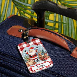 Etiqueta Para Maletas Santa Claus Holiday Gingham Red Christmas ID 