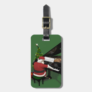 Etiqueta Para Maletas Santa Claus jugando al piano