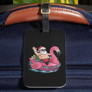 Etiqueta Para Maletas Santa Flamingo Flotador Navidad En Julio Verano