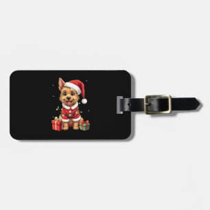 Etiqueta Para Maletas Santa iluminado divertido de Navidad Border Terrie