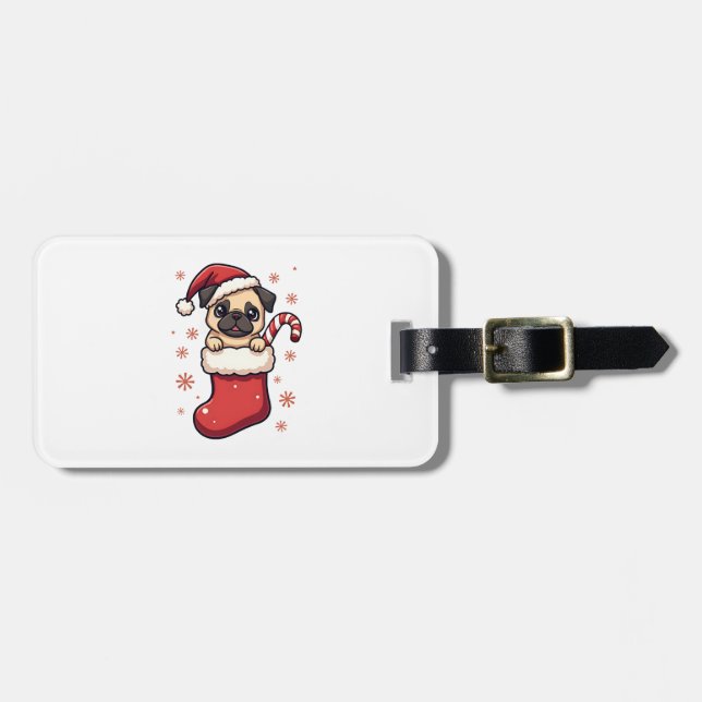 Etiqueta Para Maletas Santa Pug Delight (Frente Horizontal)