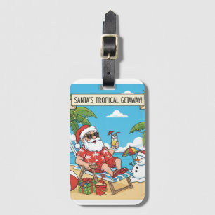 Etiqueta Para Maletas Santa y Snowman en la playa