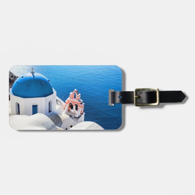 Etiqueta Para Maletas Santorini, Grecia (Frente Horizontal)