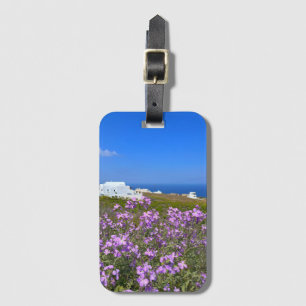 Etiqueta Para Maletas Santorini Grecia Edificio Blanco Morado Flor salva