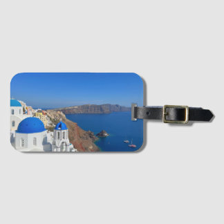 Etiqueta Para Maletas Santorini Grecia Foto de la iglesia Domed azul