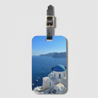 Etiqueta Para Maletas Santorini Grecia Foto de la iglesia Domed azul