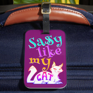 Etiqueta Para Maletas Sassy como mi lindo gato Texto Fuchsia Neon Atract