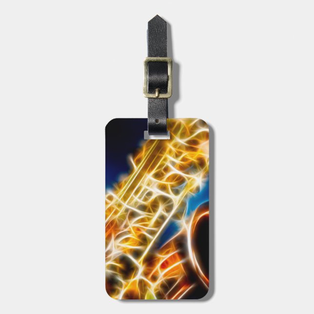 Etiqueta Para Maletas Saxofón - fractal (Frente Vertical)