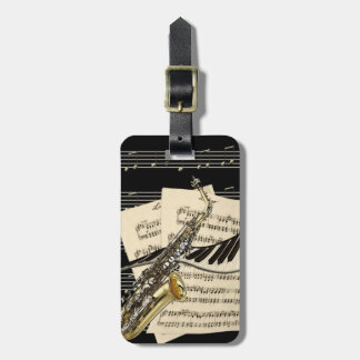 Etiqueta Para Maletas Saxofón y música del piano personalizada