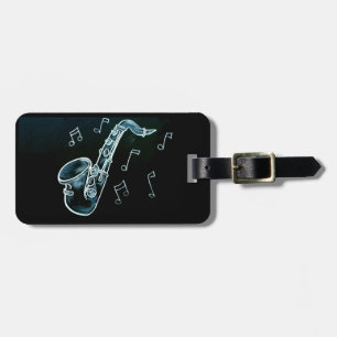 Etiqueta Para Maletas Saxofón y notas musicales