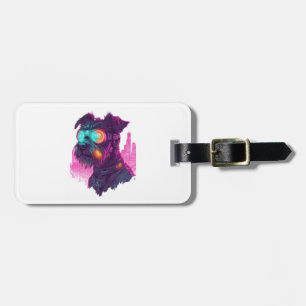 Etiqueta Para Maletas Schnauzer ciberpunk � Perro neon futurista