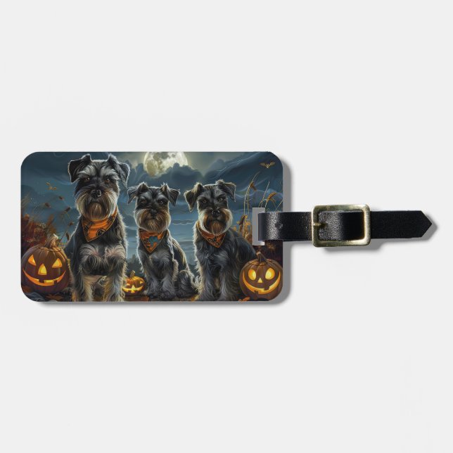 Etiqueta Para Maletas Schnauzer Halloween Spooky (Frente Horizontal)
