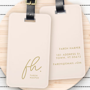 Etiqueta Para Maletas Script Monograma moderno simple elegante Rubor Gol