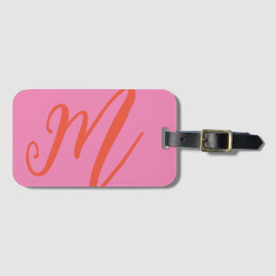 Etiqueta Para Maletas Script Monograma Nombre moderno rosa y naranja