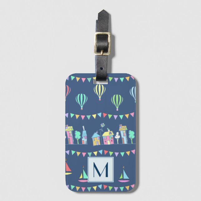 Etiqueta Para Maletas Seaside Town Sail Boats and Bunting Monogram (Anverso vertical)
