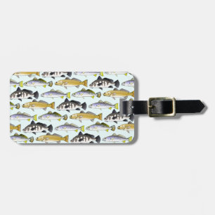 Etiqueta Para Maletas Seatrout y modelo del tambor en azul