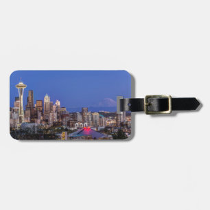 Etiqueta Para Maletas Seattle, Downtown y Mt. Rainier al anochecer
